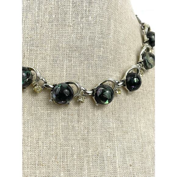 VTG Coro Lucite Confetti Necklace Gray Silver Tone 1950s Jewelry Signed 16" - Picture 11 of 16